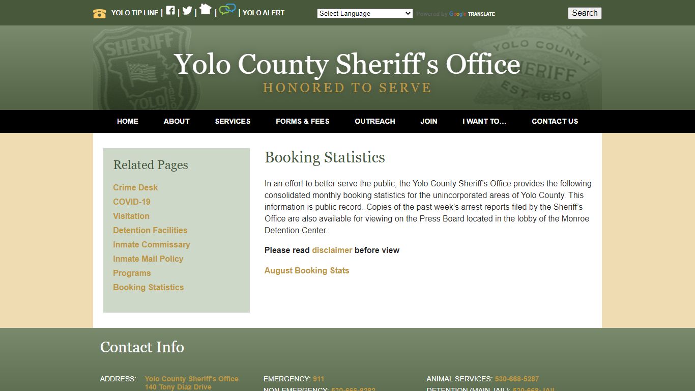 Booking Statistics - Yolo County Sheriff's Office | Woodland, CA