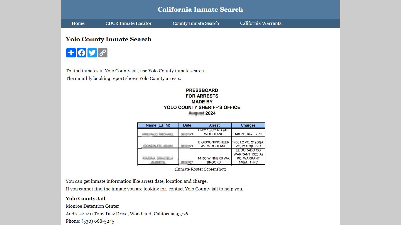 Yolo County Inmate Search