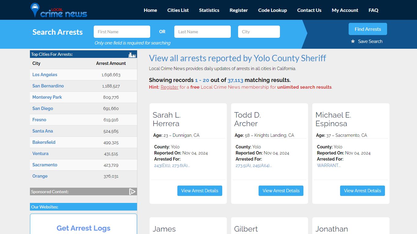 Arrests reported by Yolo County Sheriff | Local Crime News